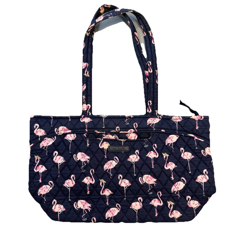 Vera Bradley Zippered Top Double Handle Flamingo Print Quilted Tote Bag RARE!‎